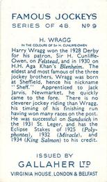1936 Gallaher Famous Jockeys #9 Harry Wragg Back